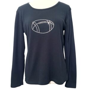 Allison Lane Black Rhinestone Bling Football Long Sleeve Top Women’s Size Medium